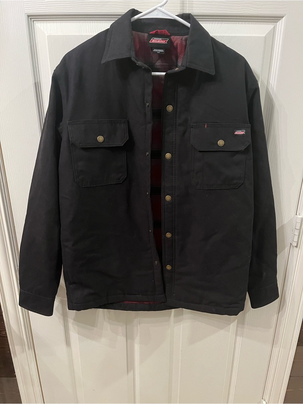 Genuine Dickies Brand Men’s Black Work Jacket with Red Plaid Lining